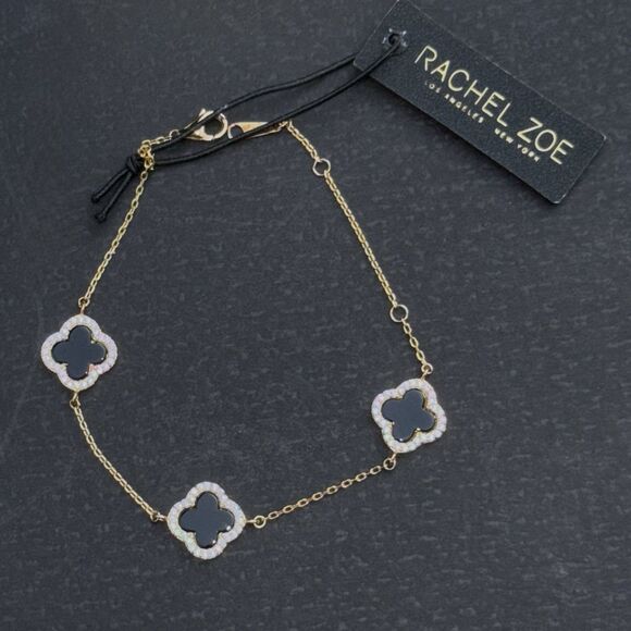 NWT Rachel Zoe Black Onyx Clover Bracelet 18K Gold Vermeil over Sterling Silver - Picture 1 of 6